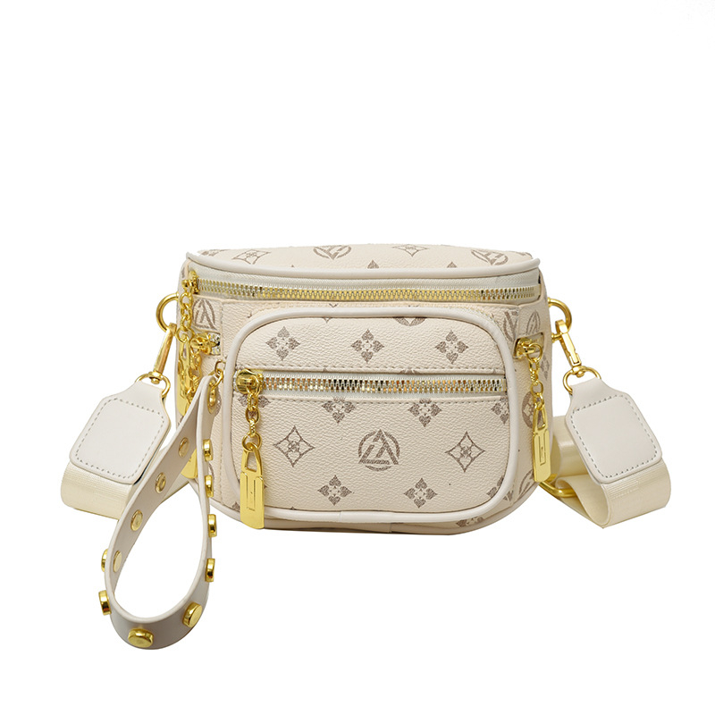 Geantă de umăr din PU cu imprimeu clasic, vară 2023, fermoar închis, căptușeală din poliester, buzunar interior cu fermoar și buzunar pentru telefon