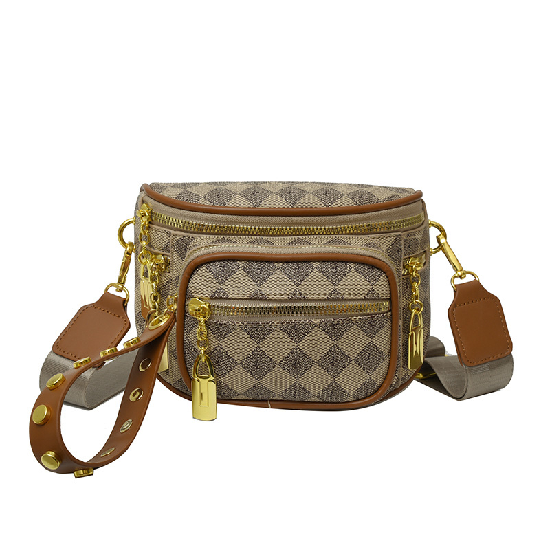 Geantă de umăr din PU cu imprimeu clasic, vară 2023, fermoar închis, căptușeală din poliester, buzunar interior cu fermoar și buzunar pentru telefon