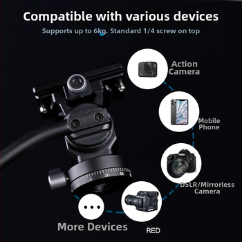 Mini hidraulični amortizirani profesionalni pan-tilt stativ za kameru, aluminijska legura, 360° horizontalno okretanje, težina 310 g, kompatibilno s mikro kamerom