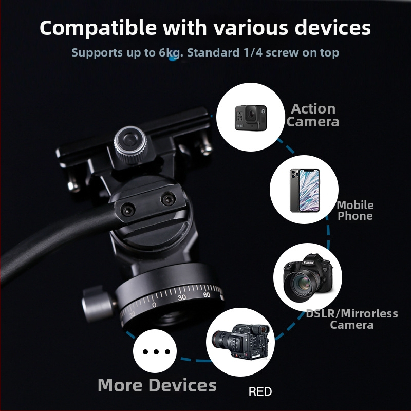 Mini hidraulični amortizirani profesionalni pan-tilt stativ za kameru, aluminijska legura, 360° horizontalno okretanje, težina 310 g, kompatibilno s mikro kamerom