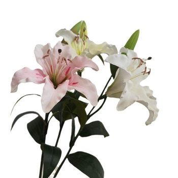 Set de flori artificiale cu lilii cu două capete și gypsophila; materiale: flori uscate, flori de mătase; textură moale la atingere; utilizări: decor pentru nuntă, hotel, sărbători, recuzită pentru fotografii, decor pentru birou/acasă