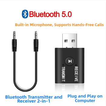V5.0 Bluetooth adó-vevő 2-1-ben beépített mikrofonnal, kihangosítás, autó és PC univerzális