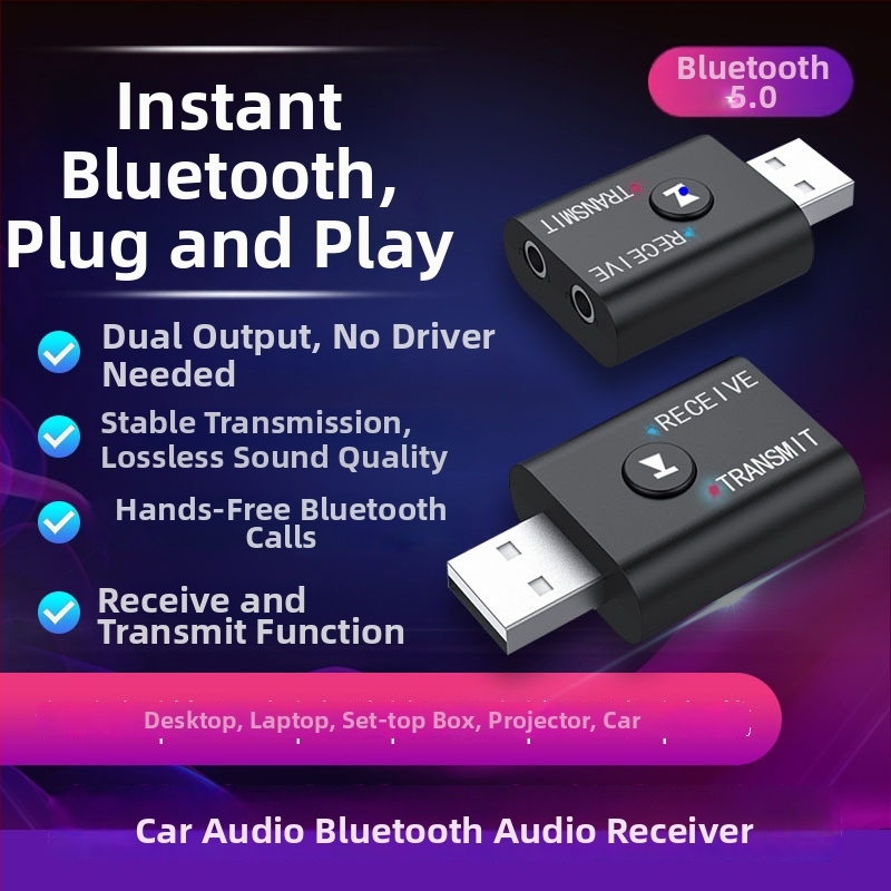 V5.0 Bluetooth adó-vevő 2-1-ben beépített mikrofonnal, kihangosítás, autó és PC univerzális