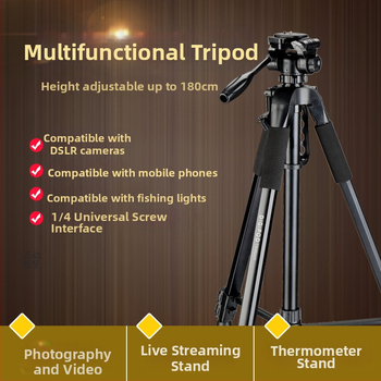 Trepied pentru cameră din aliaj de aluminiu, ușor și portabil, 3 secțiuni, cap tridimensional, încărcare 2–5 kg