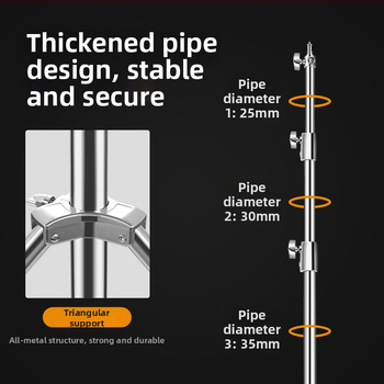 Nerūdijančio plieno fotografijos apšvietimo stovas su teleskopiniu kryžminiu laikikliu, 3 dalių stovas, apkrova 15 kg, vamzdžio skersmuo 25–35 mm, svoris 2,3 kg