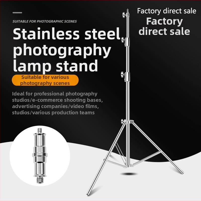 Nerūdijančio plieno fotografijos apšvietimo stovas su teleskopiniu kryžminiu laikikliu, 3 dalių stovas, apkrova 15 kg, vamzdžio skersmuo 25–35 mm, svoris 2,3 kg