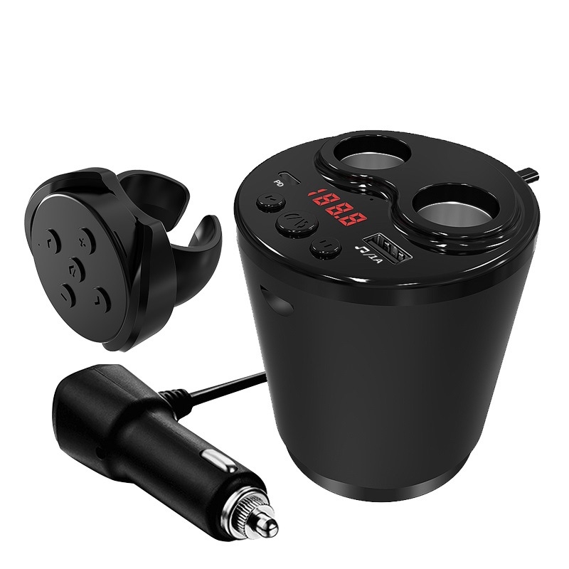 Încărcător auto, tip suport-pahar, cu Bluetooth MP3 și transmițător FM, USB, 12-24V, model G63
