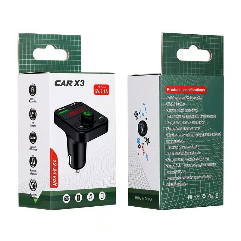X3 Auto Bluetooth MP3 player s FM transmiterom, USB auto punjač, bez memorije, 12V napajanje