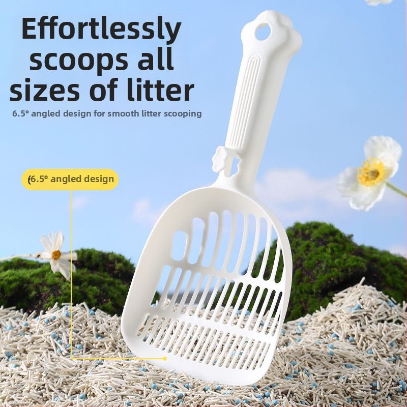 Kaķu smilšu lāpstiņa ar smalkām atverēm – divi vienā tofu kaķu smilšu izmantošanai