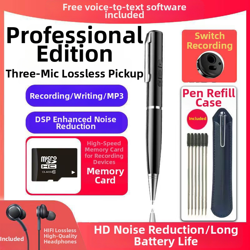 TB-07 prenosný záznamový pero s profesionálnym tlmením šumu, konverzia na text a MP3 prehrávač pre vyučovanie; vnútorná pamäť 128M; napájanie z cigarety auta; nezávislé audio rozhranie Car MP3; balenia 8G/16G/32G
