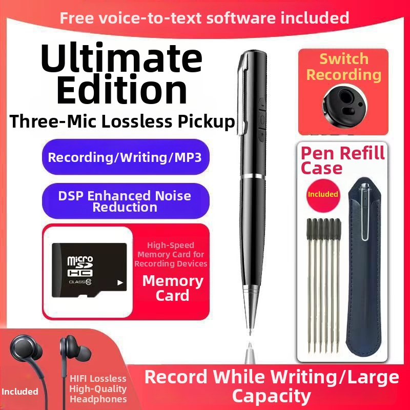 TB-07 prenosný záznamový pero s profesionálnym tlmením šumu, konverzia na text a MP3 prehrávač pre vyučovanie; vnútorná pamäť 128M; napájanie z cigarety auta; nezávislé audio rozhranie Car MP3; balenia 8G/16G/32G