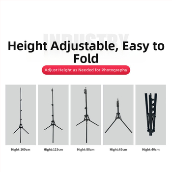 Reverzný skladací fotografický trojnožka z železa a nylonu; nosnosť 3,5–4,5 kg; 4-dielna konštrukcia; priemery trubíc: hlavné 0,4 mm, nožné 0,3 mm.