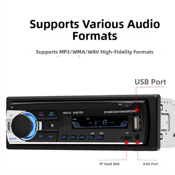 Autórádió Bluetooth MP3 lejátszó, 12V tápegység, TF-kártya és USB meghajtó támogatás, FM rádió, modell 520LCD