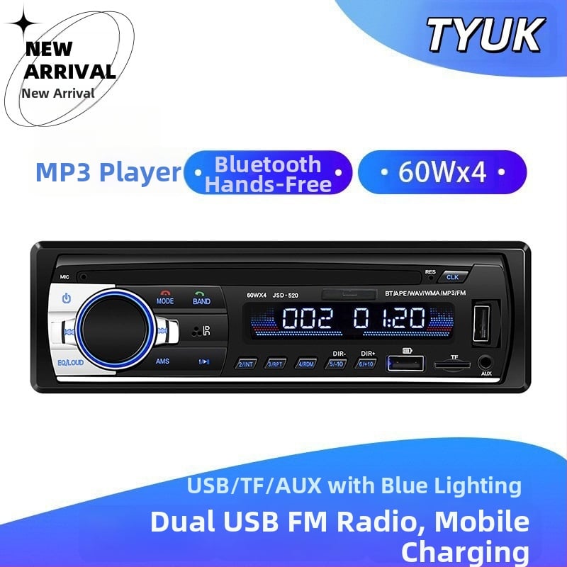 Autórádió Bluetooth MP3 lejátszó, 12V tápegység, TF-kártya és USB meghajtó támogatás, FM rádió, modell 520LCD