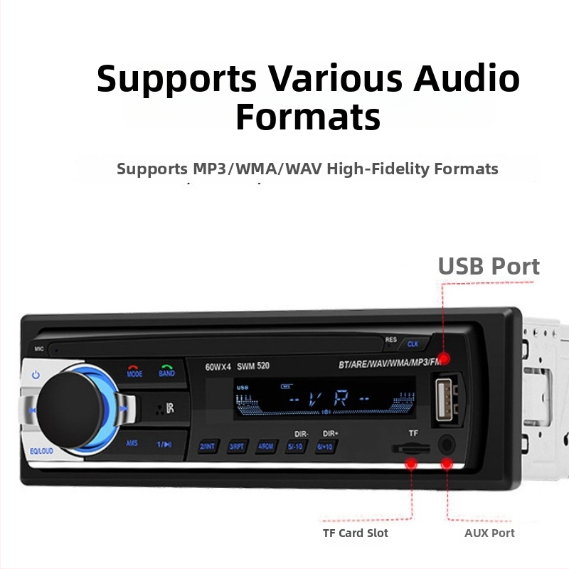 Autórádió Bluetooth MP3 lejátszó, 12V tápegység, TF-kártya és USB meghajtó támogatás, FM rádió, modell 520LCD