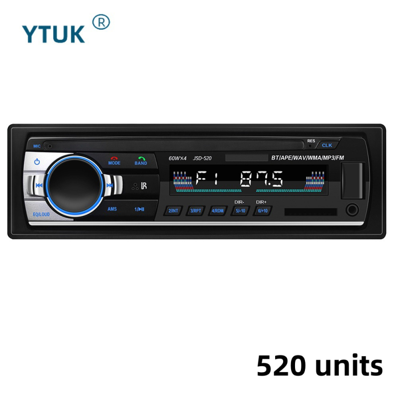 Autórádió Bluetooth MP3 lejátszó, 12V tápegység, TF-kártya és USB meghajtó támogatás, FM rádió, modell 520LCD