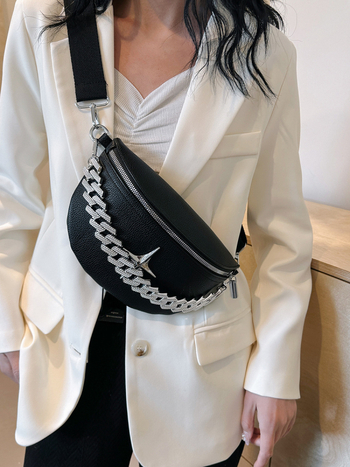 PU kožená sedlová taška s retiazkovým popruhom, zips, vrecko na telefón, vnútorný priestor, mestský štýl