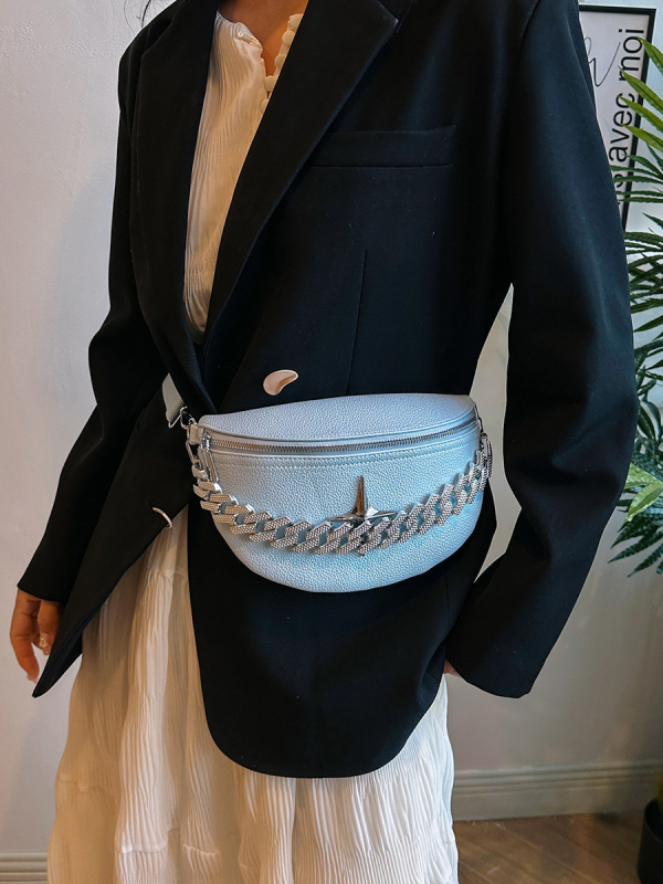 PU kožená sedlová taška s retiazkovým popruhom, zips, vrecko na telefón, vnútorný priestor, mestský štýl