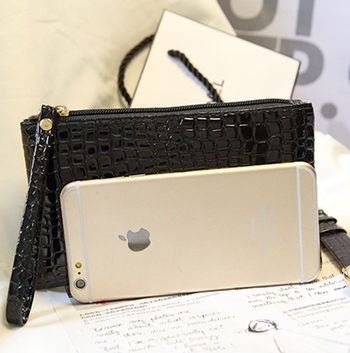 Kórejský štýl peňaženka na mince z pravej kože so zipsom, horizontálny štvorcový tvar, vnútorné vrecko na telefón