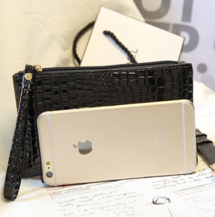 Kórejský štýl peňaženka na mince z pravej kože so zipsom, horizontálny štvorcový tvar, vnútorné vrecko na telefón