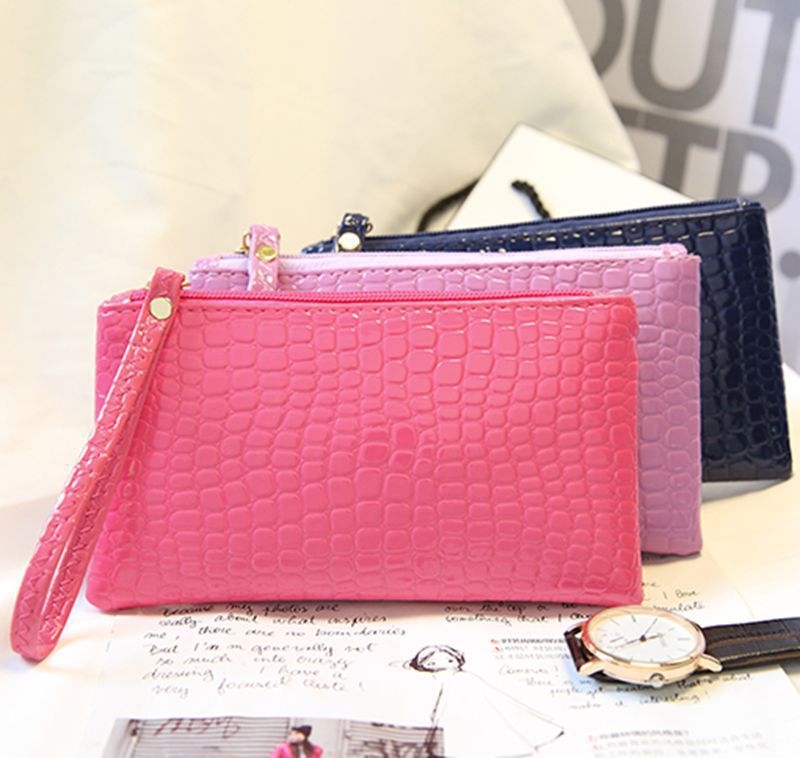Kórejský štýl peňaženka na mince z pravej kože so zipsom, horizontálny štvorcový tvar, vnútorné vrecko na telefón