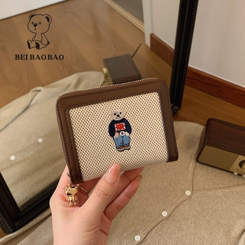 Мини портфейл за монети North Bag - платно, градски стил, животински принт - есен 2024