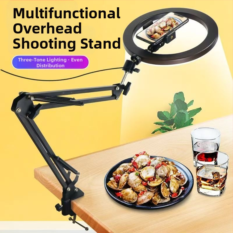 Μεταλλικός στήριξης κινητού για λήψεις από πάνω — πτυσσόμενος επιτραπέζιος βραχίονας, καθολικός, για βιντεοσκοπήσεις, μεταδόσεις και διδασκαλία καλλιγραφίας με φωτισμό