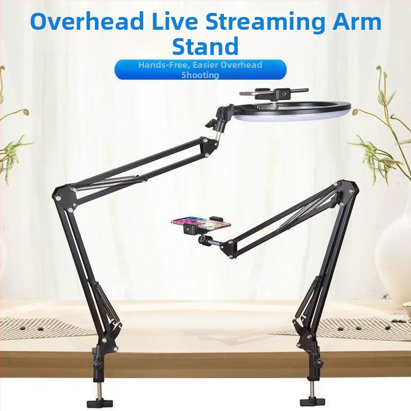 Μεταλλικός στήριξης κινητού για λήψεις από πάνω — πτυσσόμενος επιτραπέζιος βραχίονας, καθολικός, για βιντεοσκοπήσεις, μεταδόσεις και διδασκαλία καλλιγραφίας με φωτισμό