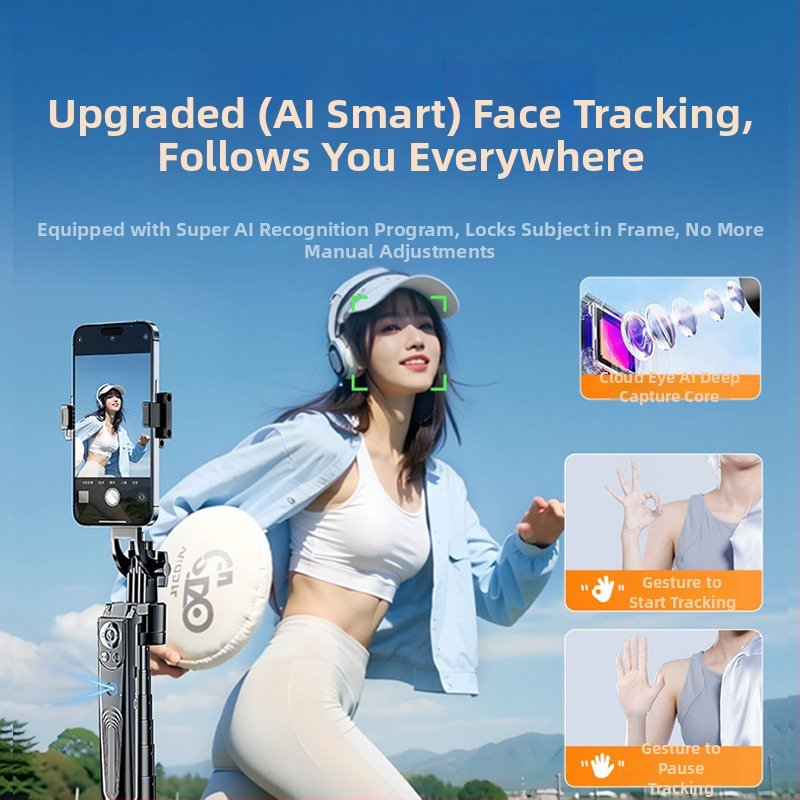 Stabilizátor pre telefón s 360° otáčaním, sledovanie tváre, diaľkové ovládanie, Bluetooth, hliníková zliatina