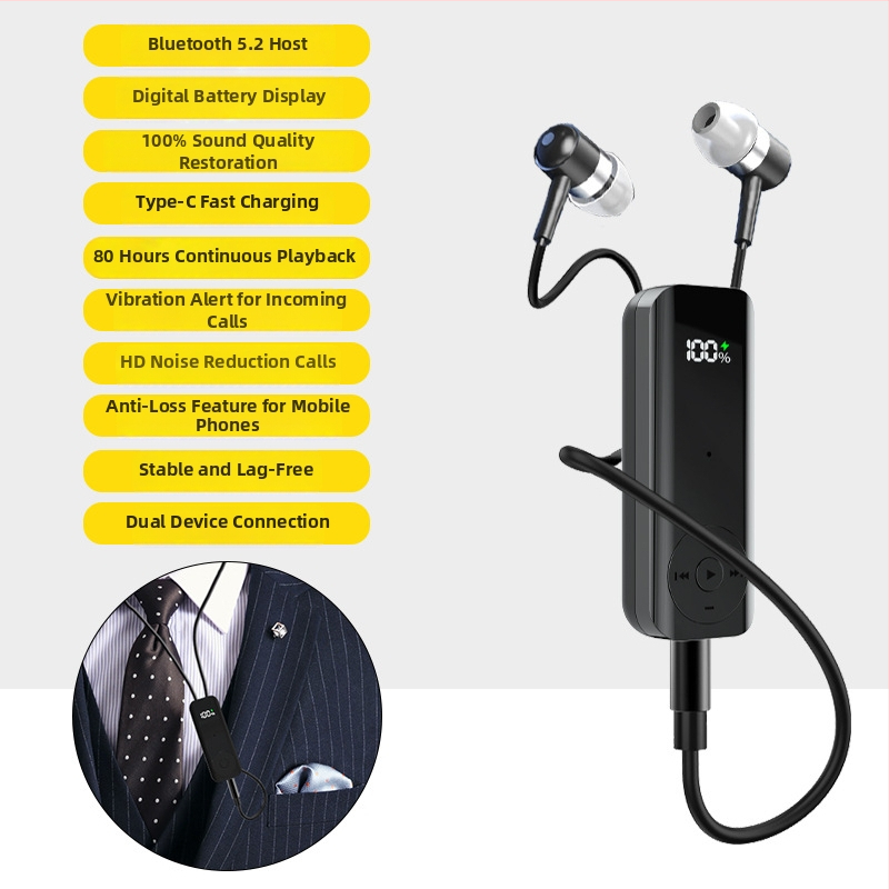 Căști Bluetooth Lavalier • autonomie 0–4 h • rază de 10 m • IPX4 • Bluetooth 2.0