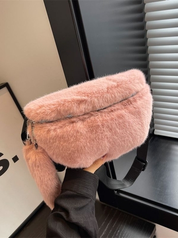 Geantă plush pentru piept/talie feminină — stil urban minimalist, închidere cu fermoar, buzunar interior cu fermoar, căptușeală poliester-cotton