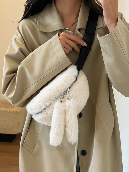 Geantă plush pentru piept/talie feminină — stil urban minimalist, închidere cu fermoar, buzunar interior cu fermoar, căptușeală poliester-cotton