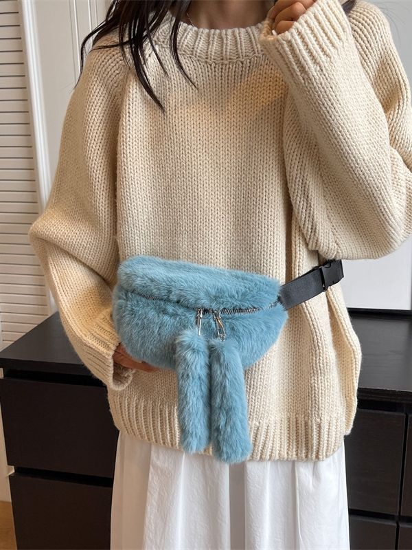 Geantă plush pentru piept/talie feminină — stil urban minimalist, închidere cu fermoar, buzunar interior cu fermoar, căptușeală poliester-cotton