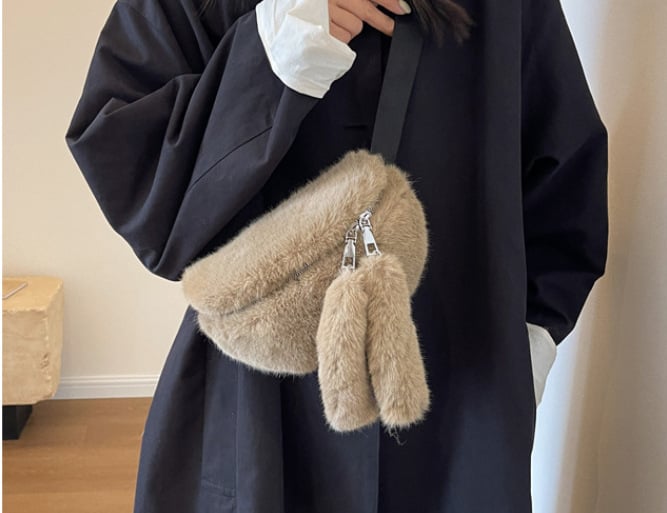 Geantă plush pentru piept/talie feminină — stil urban minimalist, închidere cu fermoar, buzunar interior cu fermoar, căptușeală poliester-cotton