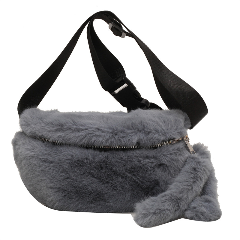 Geantă plush pentru piept/talie feminină — stil urban minimalist, închidere cu fermoar, buzunar interior cu fermoar, căptușeală poliester-cotton