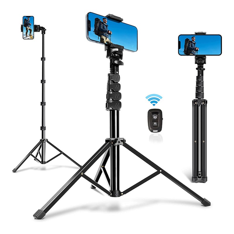 Stalak za mobitel s teleskopskim podnim stativom, aluminijska legura, sfere-pan tilt, visina 1,6 m, nosivost 2–5 kg, Bluetooth daljinski upravljač uključen