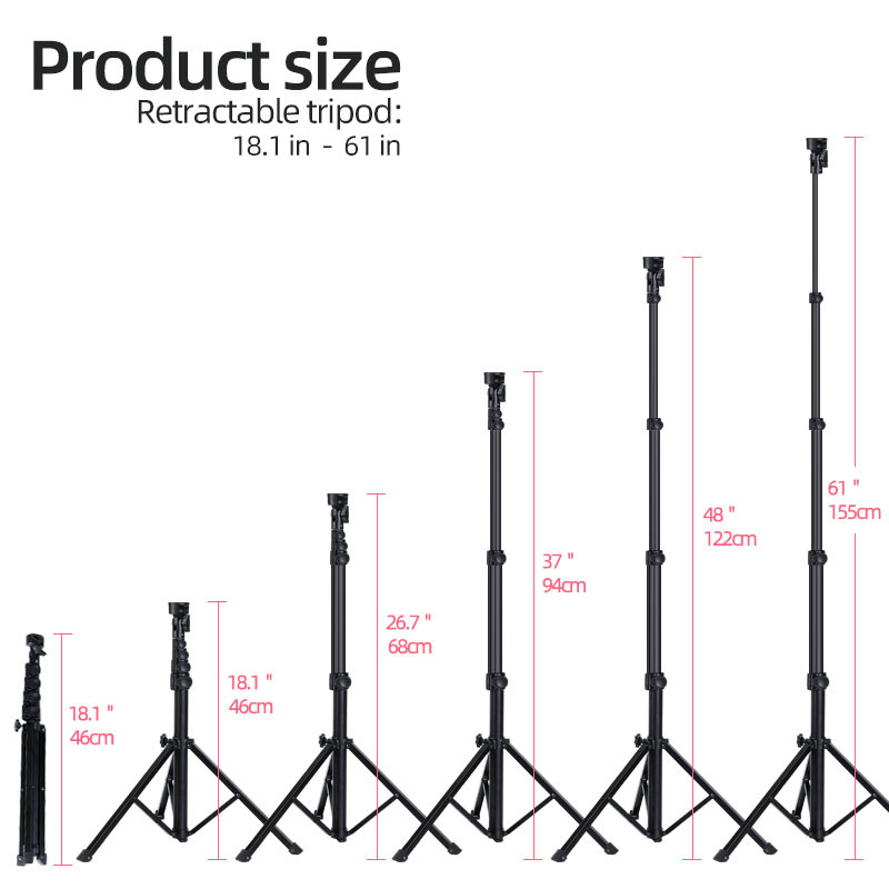 Stalak za mobitel s teleskopskim podnim stativom, aluminijska legura, sfere-pan tilt, visina 1,6 m, nosivost 2–5 kg, Bluetooth daljinski upravljač uključen