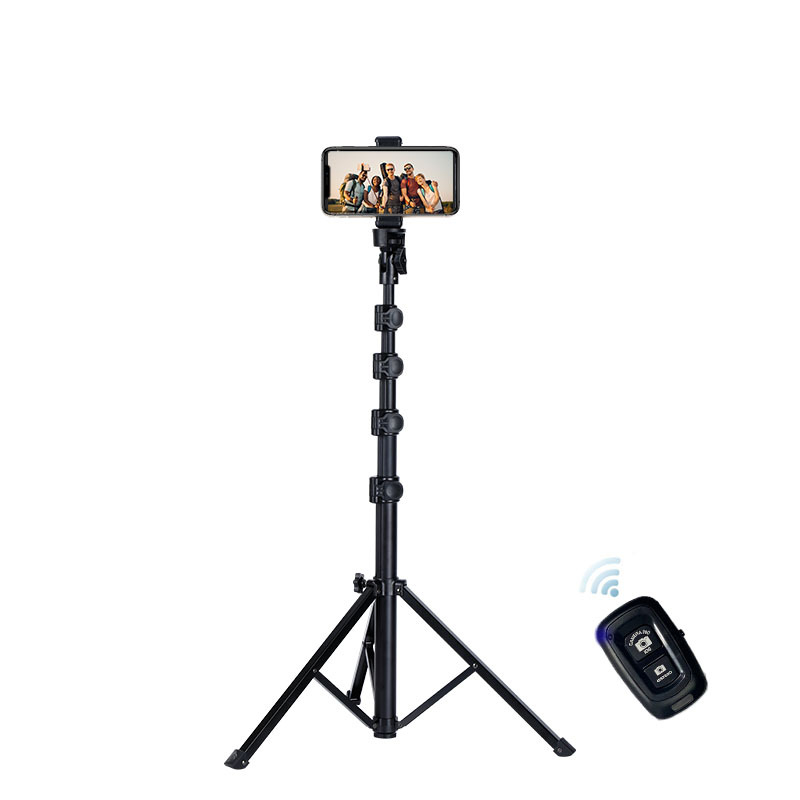 Stalak za mobitel s teleskopskim podnim stativom, aluminijska legura, sfere-pan tilt, visina 1,6 m, nosivost 2–5 kg, Bluetooth daljinski upravljač uključen