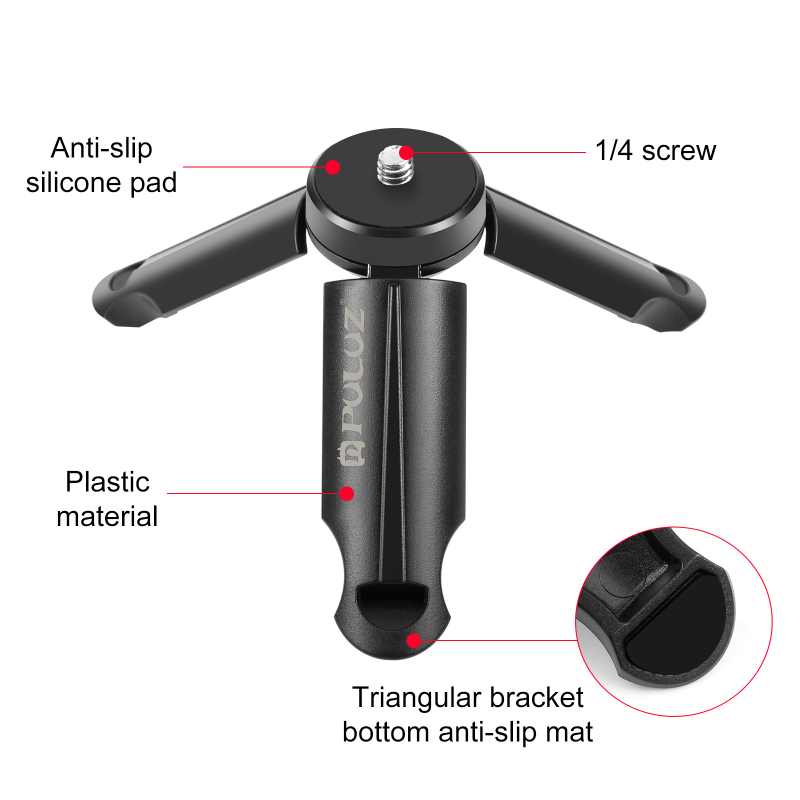 Trepied pentru DJI Osmo Action — suport de telefon de birou mini pliabil, PU372; capacitate sub 2 kg; greutate 0,049 kg; lansat în 2018