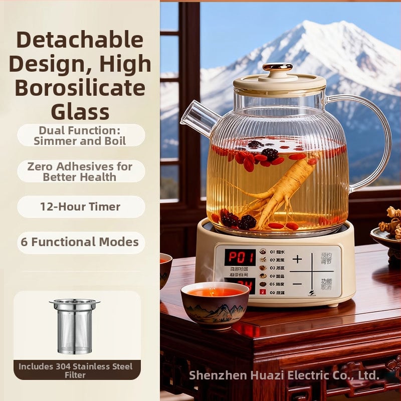 HY-01 Zdravstveni lonac za čaj: stakleno tijelo, unutarnji spremnik od borosilikatnog stakla, kapacitet 1,5–2 L, 220 V, 400–500 W (1,5–2 L, 220 V, 400–500 W, HY-01)