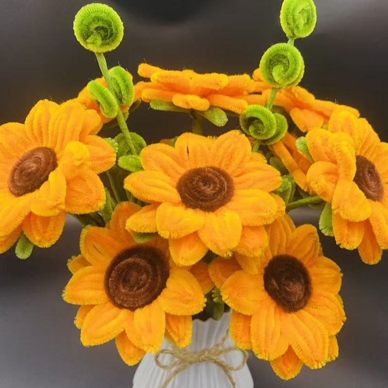 Μπουκέτο ηλιοτρόπων — Κρυπτογραφημένες στριφτές ράβδοι, χειροποίητο από σύρμα, μονή βλαστός