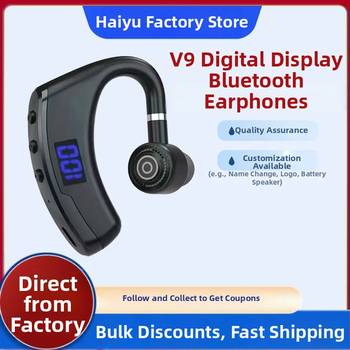 V9 Bluetooth slúchadlo s háčikom na ucho, LED displej, Bluetooth 5.2, dosah 10 m, mono hands-free