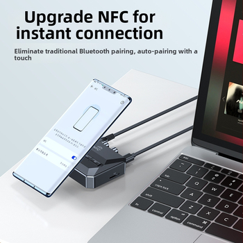 Autový NFC Bluetooth hudobný prijímač — Bluetooth 5.3, prehrávanie hudby cez USB/TF kartu, Hands-Free, výstup zvuku, 50 cm kábel