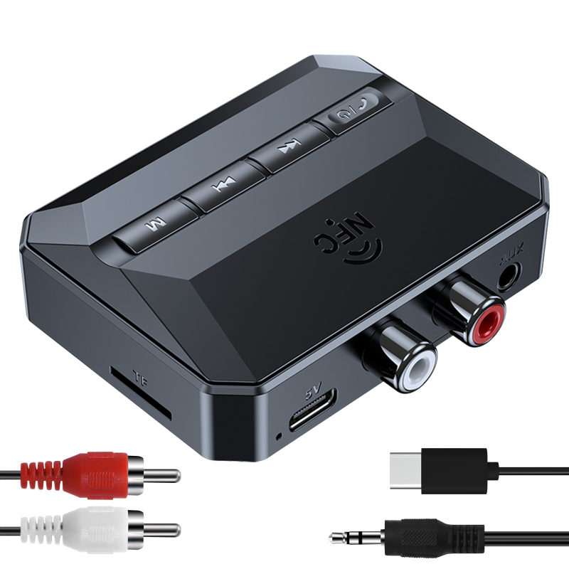 Autós NFC Bluetooth zenevevő — Bluetooth 5.3, USB/TF kártya lejátszás, Hands-Free, Audió kimenet, 50 cm kábel