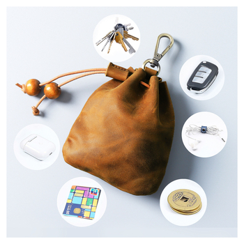 Монетник от първокласна телешка кожа, унисекс, мултифункционална поясна чанта за монети и ключове