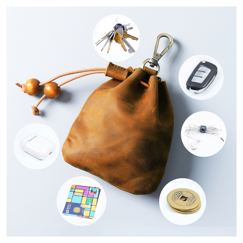 Монетник от първокласна телешка кожа, унисекс, мултифункционална поясна чанта за монети и ключове