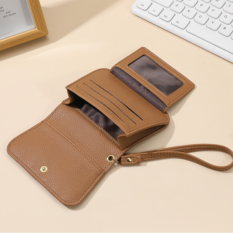 Женски мини портфейл за монети и карти с цип, PU кожа, текстура на личи, без подплата, есен 2025