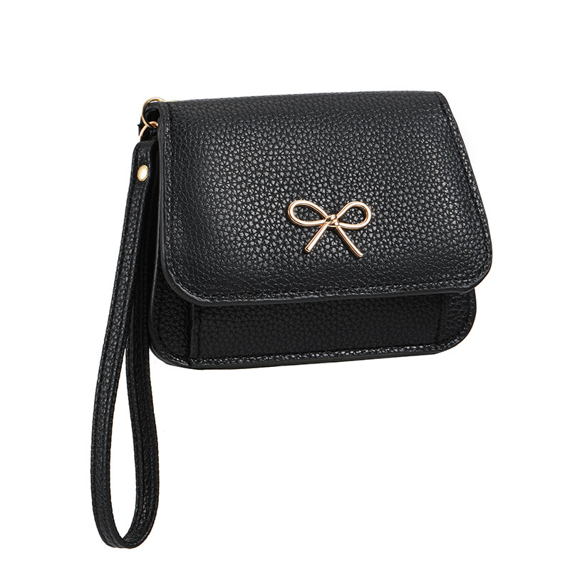 Женски мини портфейл за монети и карти с цип, PU кожа, текстура на личи, без подплата, есен 2025