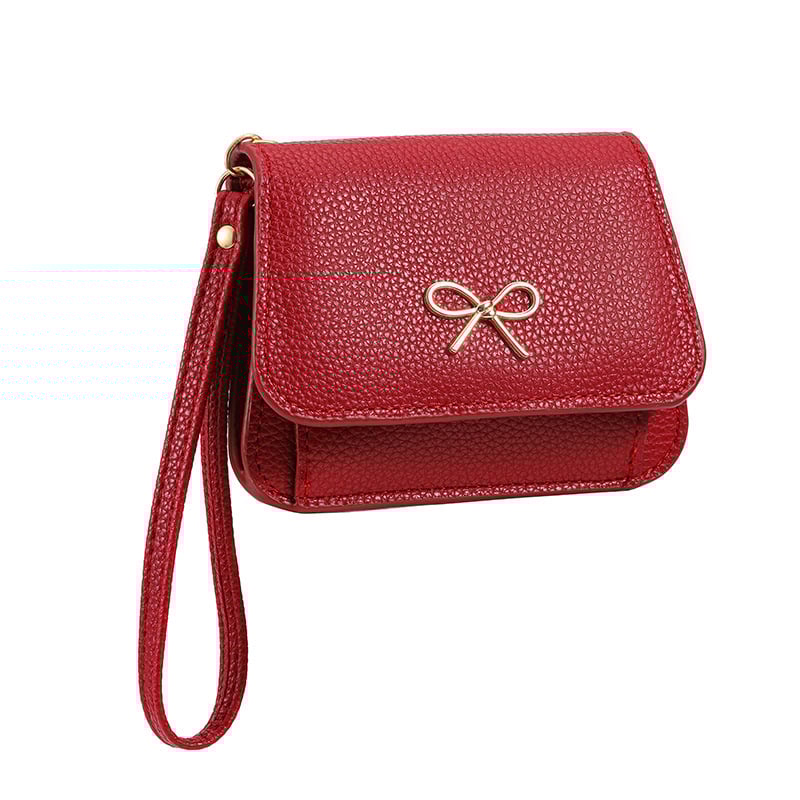 Женски мини портфейл за монети и карти с цип, PU кожа, текстура на личи, без подплата, есен 2025