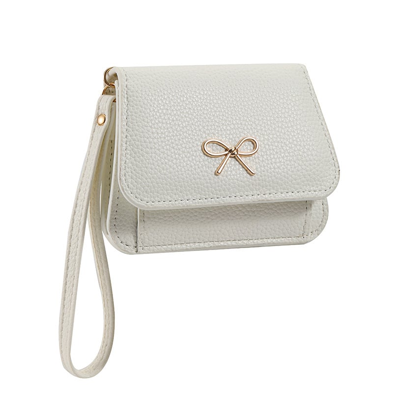 Женски мини портфейл за монети и карти с цип, PU кожа, текстура на личи, без подплата, есен 2025